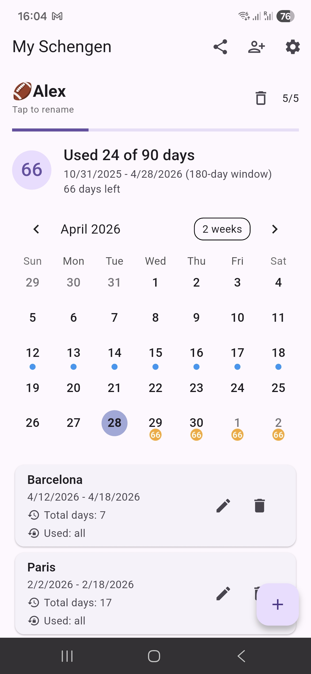 Schengen Tracker App